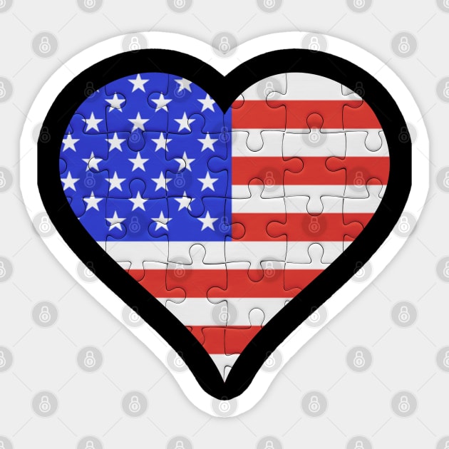 American Jigsaw Puzzle Heart Design - Gift for American With USA Roots Sticker by Country Flags